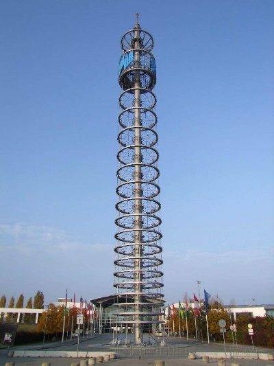 The large iron tower in front of the east entrance
